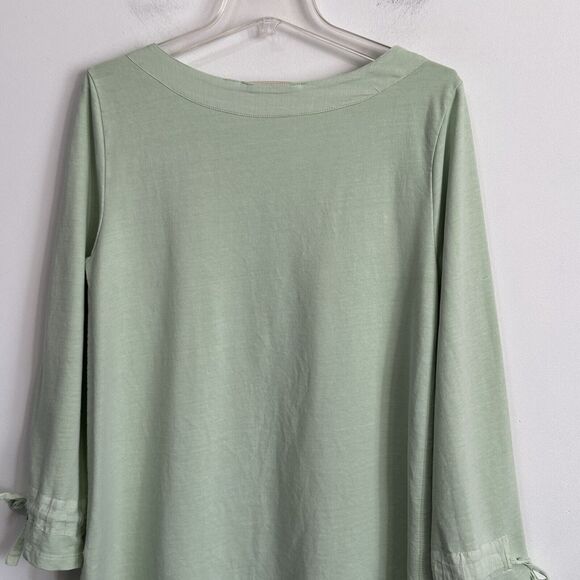 Soft Surroundings Sweatshirt M Seafoam Green Tie Cuffs Boat Neck Beachy Top - Picture 7 of 10